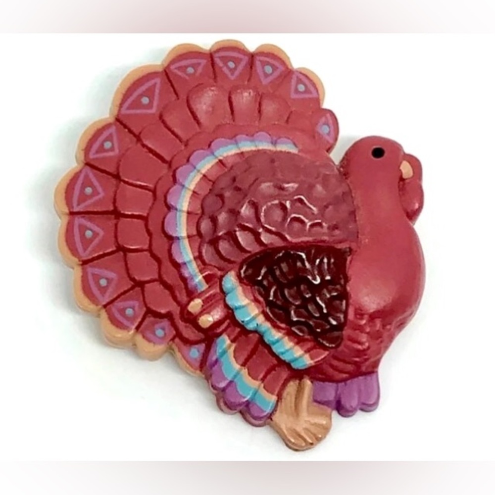 Vintage Thanksgiving Turkey Maroon Red Brown Feathers Resin Brooch Pin Hallmark